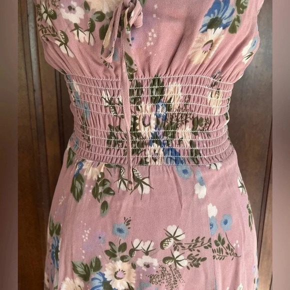 Reformation Elyse Pink Floral Sleeveless Smocked Mini Dress Women Size 4… - Picture 3 of 10